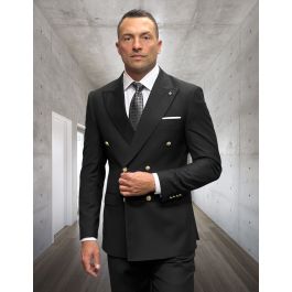 Statement Men's 100% Wool Pinstripe 3 Piece Suit - Peak Lapel