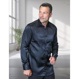 flashy dress shirts men Statement Men's Long Sleeve Satin Shirt - Rhinestone Accents - Red - XL