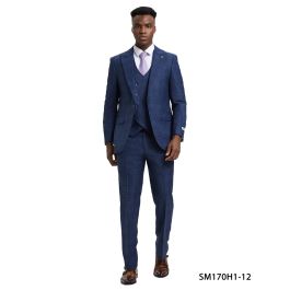Stacy Adams Men's 3 Piece Plaid Hybrid Fit Suit - Accent Vest