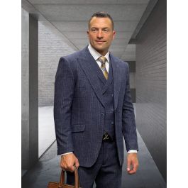Saboo by Statement Men's Outlet 3 Piece Plaid 100% Wool Modern Fit Suit - Double Breasted Vest main image 1
