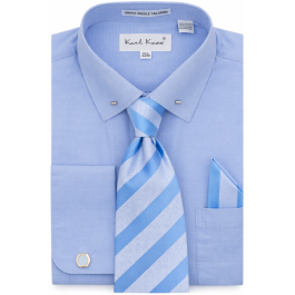 Karl Knox Men's French Cuff Collar Bar Shirt Set - Striped Tie