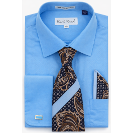 kohls french cuff dress shirt Karl Knox Men's French Cuff Shirt Set - Jacquard Dot Pattern - Light Blue - 15.5 34/35