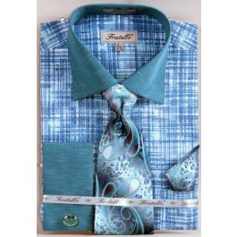 Fratello Men's French Cuff Dress Shirt Set - Tone on Tone