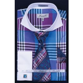 Big and Tall Size Fratello French Cuff Orange 18 19 20 21 22 Inch Neck Men's Dress Shirt main image 1