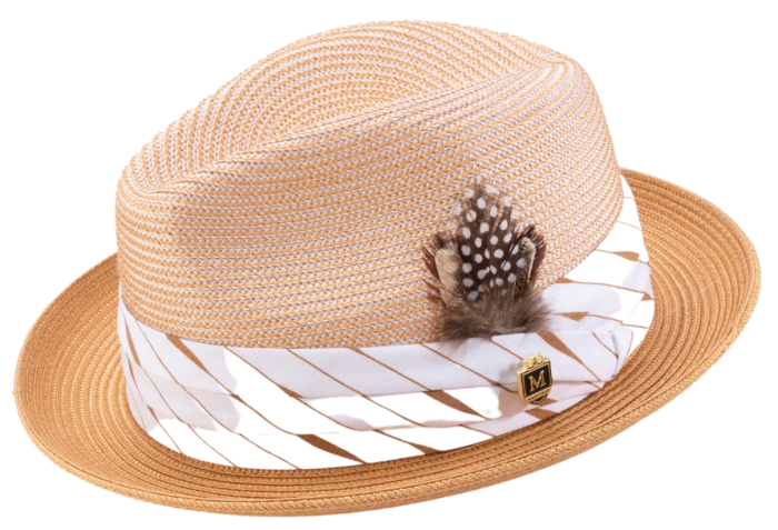 Montique Men's Fedora Style Straw Hat - Diamond Stripes