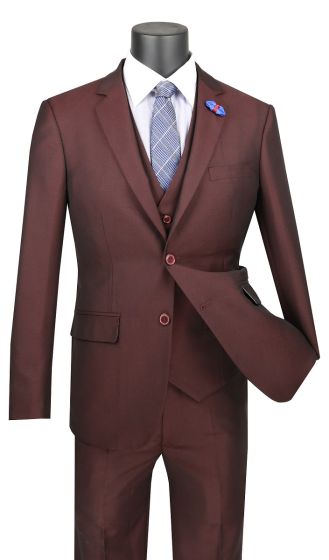 Vinci Men's 3 Piece Wool Feel Slim Fit Suit - Sharkskin