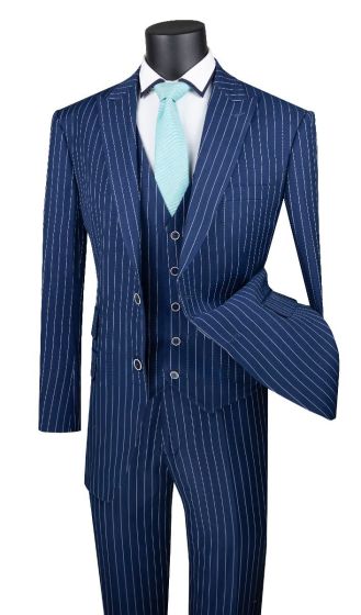 CCO Men's Outlet 3 Piece Wool Feel Executive Suit - Vibrant Pinstripe