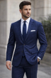 Navy Blue Suits for Men Windowpane Plaid Suit