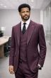 Burgundy Three Piece Mens Suits Double Breasted Vest