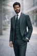 Hunter Green Three Piece Mens Suits Double Breasted Vest