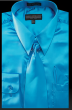 Turquoise Men Shirts Satin Shirt for Men Tie and Handkerchief