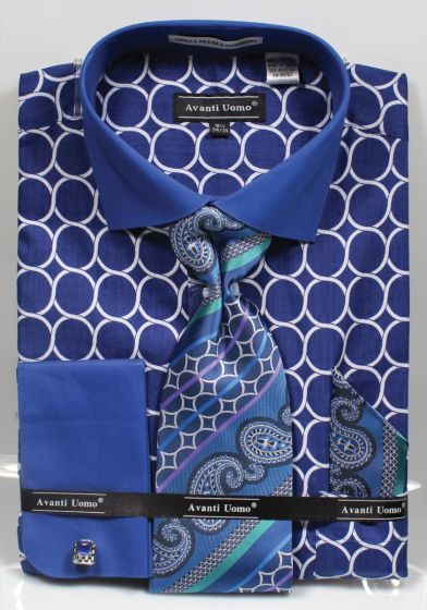 Avanti Uomo Men's Outlet French Cuff Dress Shirt Set - Printed Pattern