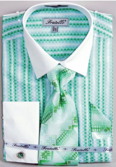 Fratello Tone On Tone French Cuff Set Black/White Men'S Dress Shirt main image 0