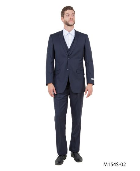 Tazio Men's 3 Piece Executive Slim Fit Suit - 5 Button Vest