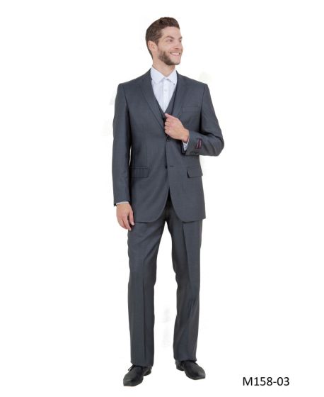 Tazio Men's 3 Piece Sharkskin Suit - Textured Solid