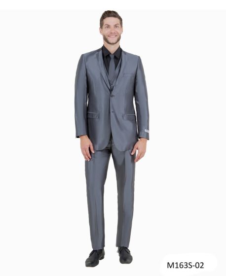 Tazio Men's 3 Piece Slim Fit Suit - Solid Sharkskin