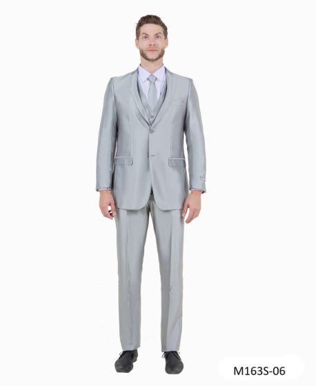 CCO Men's Outlet 3 Piece Slim Fit Suit - Solid Sharkskin