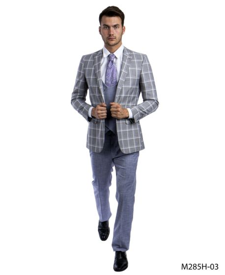 Tazio Men's 3 Piece Executive Suit - Two Tone Windowpane