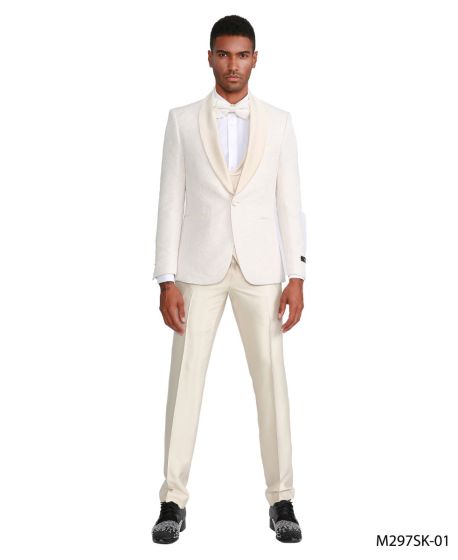 CCO Men's Outlet 3 Piece Skinny Fit Suit - Tone on Tone