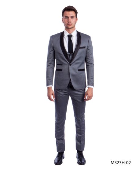 Tazio Men's 3 Piece Executive Suit - Black Accents