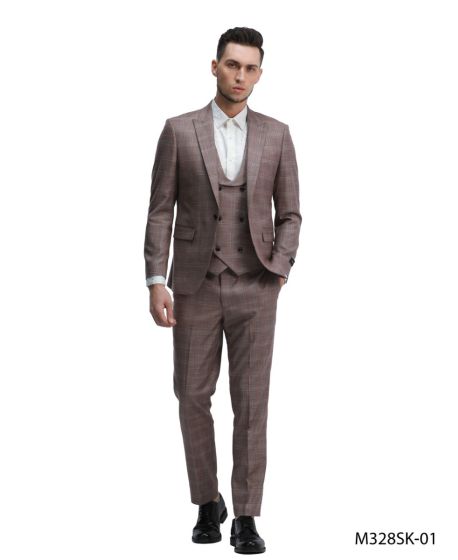 CCO Men's Outlet 3 Piece Skinny Fit Suit - Sleek Windowpane