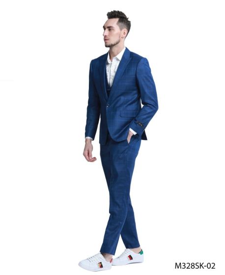 CCO Men's Outlet 3 Piece Skinny Fit Suit - Sleek Windowpane