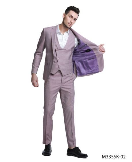 CCO Men's Outlet 3 Piece Skinny Fit Suit - Solid Textured