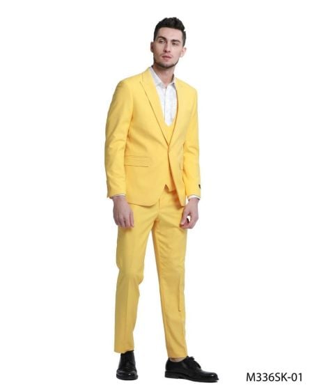CCO Men's Outlet 3 Piece Skinny Fit Suit - Double Breasted Vest