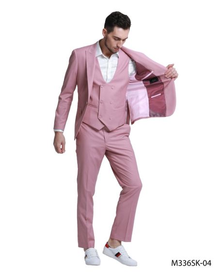 CCO Men's Outlet 3 Piece Skinny Fit Suit - Double Breasted Vest