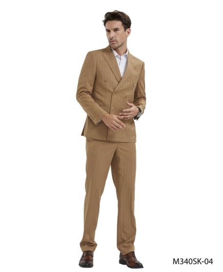 CCO Men's Outlet 2 Piece Skinny Fit Suit - Light Pinstripe