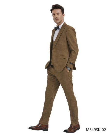 CCO Men's Outlet 3 Piece Skinny Fit Suit - Textured Solid