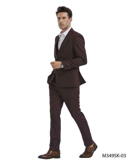 Tazio Men's 3 Piece Skinny Fit Suit - Textured Solid