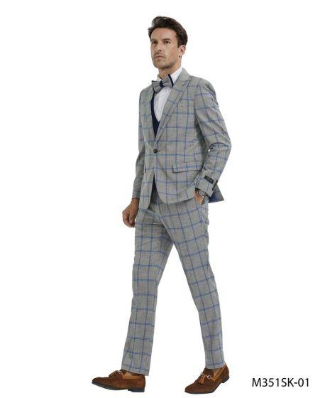 Tazio Men's Outlet 4 Piece Skinny Fit Suit - Bold Windowpane