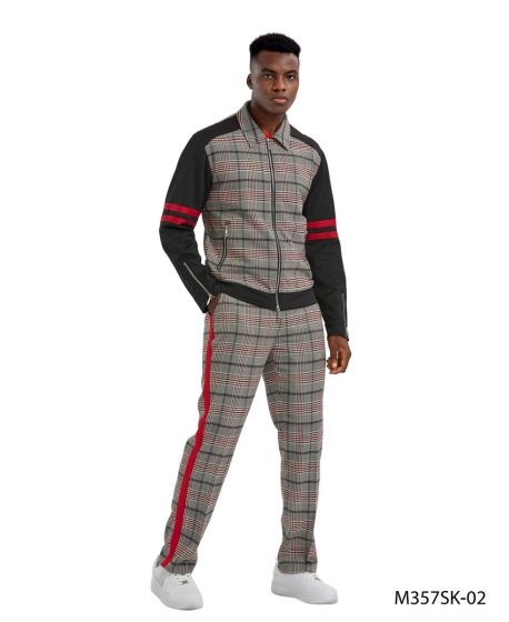 Tazio Men's 2 Piece Track Suit Set- Plaid