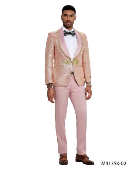 CCO Men's Outlet 2 Piece Skinny Fit Suit - Gold Paisley