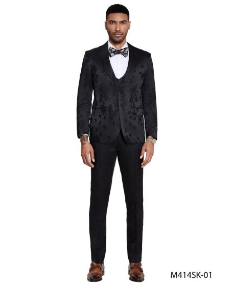 Tazio Men's 3 Piece Skinny Fit Suit - Floral Pattern
