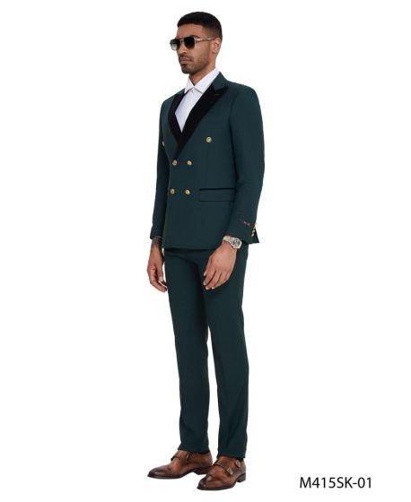CCO Men's Outlet 2 Piece Skinny Fit Suit - Black Peak Lapel