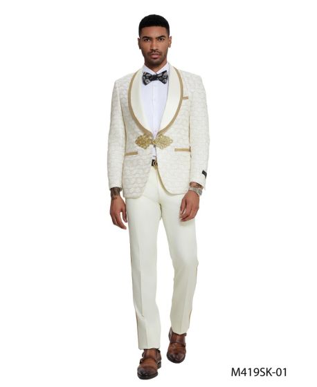 CCO Men's Outlet 2 Piece Skinny Fit Suit - Textured Swirls