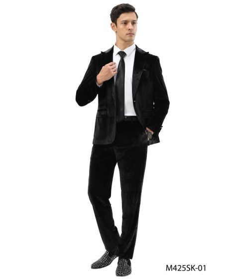 Tazio Men's 2pc Skinny Fit Velvet Suit - Solid Color
