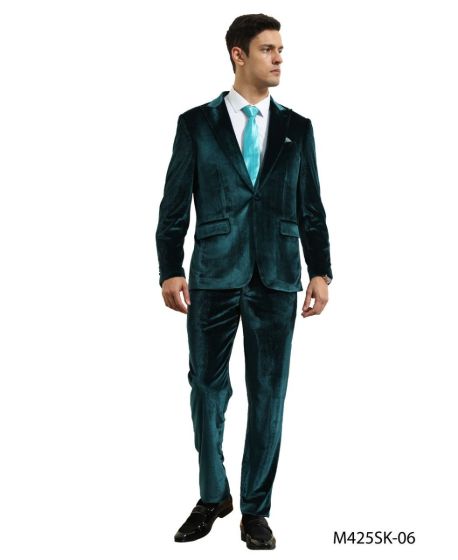 CCO Men's Outlet 2pc Skinny Fit Velvet Suit - Solid Color