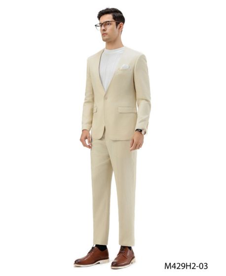 Tazio Men's 2 Piece Hybrid Fit Linen Suit - Collarless