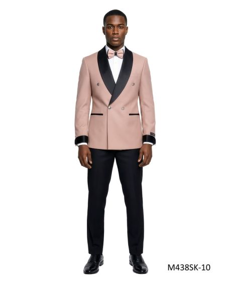 Mauve Mens Suit Double Breasted Suit Jacket Black Pants