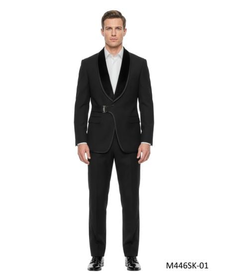 CCO Men's Outlet 2 Piece Skinny Fit Suit - Velvet Shawl Lapel