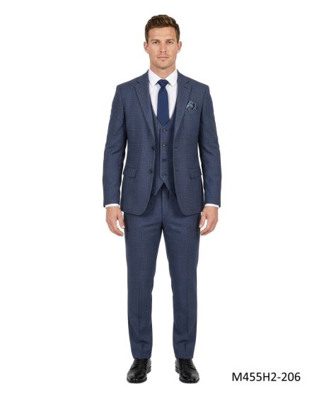 Navy Suit Plaid Mens Suits Fashionable Men's Suit