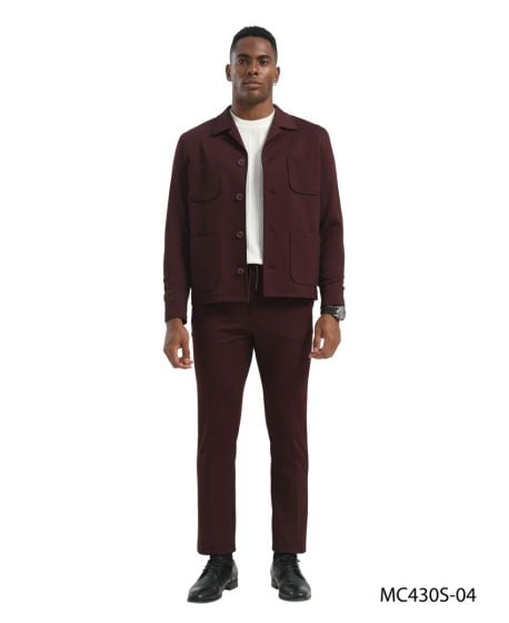 Burgundy Casual Suit for Men Walking Suit Men's Leisure Suits
