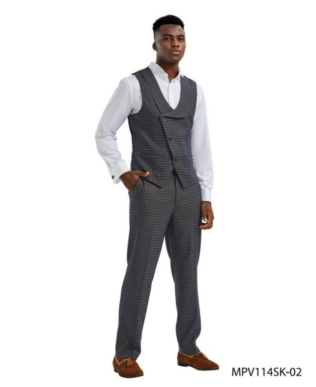CCO Men's Outlet 2 Piece Skinny Fit Vest Set- Tattersall Pattern