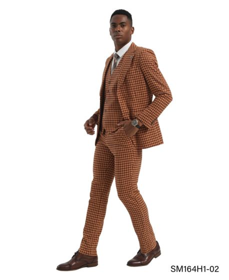 Orange Suit for Men Man in Suit Houndstooth Suits