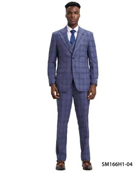 Stacy Adams Men's 3 Piece Hybrid Suit - Triple Line Plaid