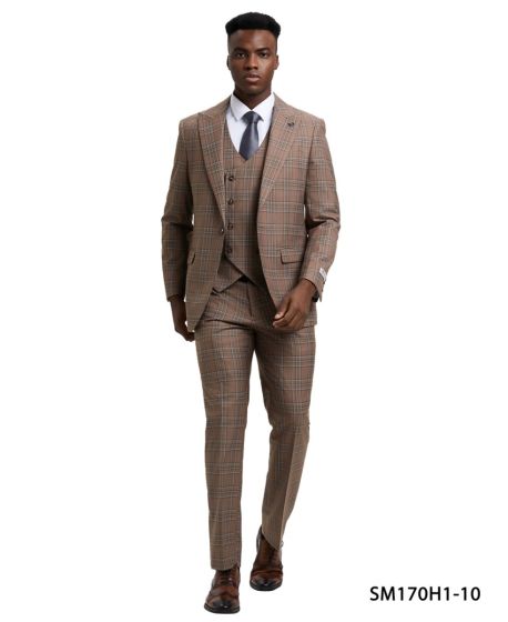 CCO Men's Outlet 3 Piece Plaid Hybrid Suit - Double Breasted Vest