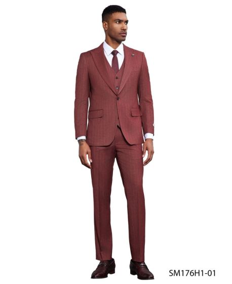 CCO Men's Outlet 3 Piece Hybrid Fit Suit - Pinstripe